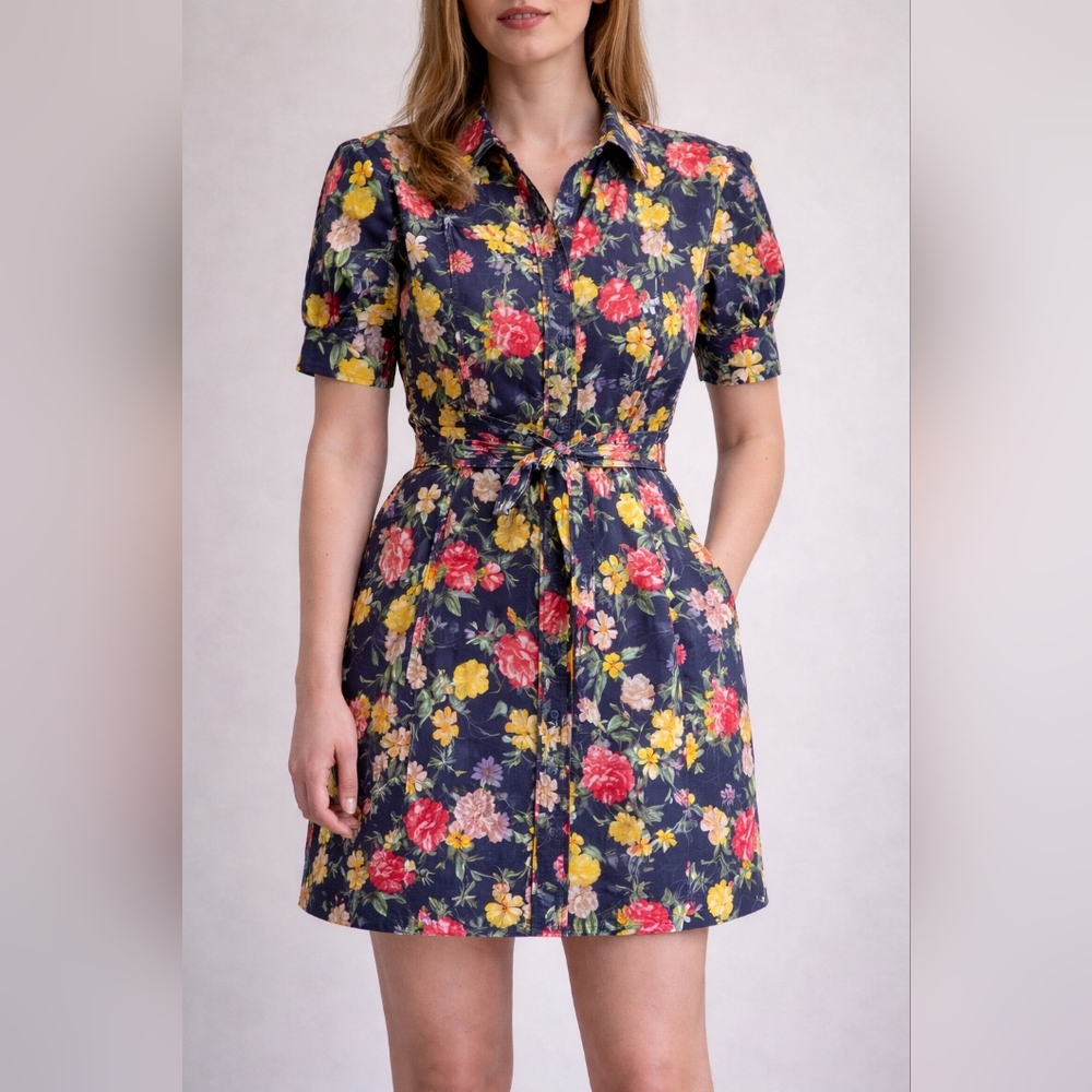Marissa Webb Cotton Designer Floral Shirt Dress Mini Small Medium Preppy